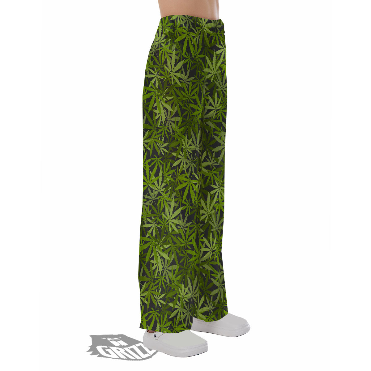 Pattern Leaf Marijuana Print Pajama Pants-grizzshop