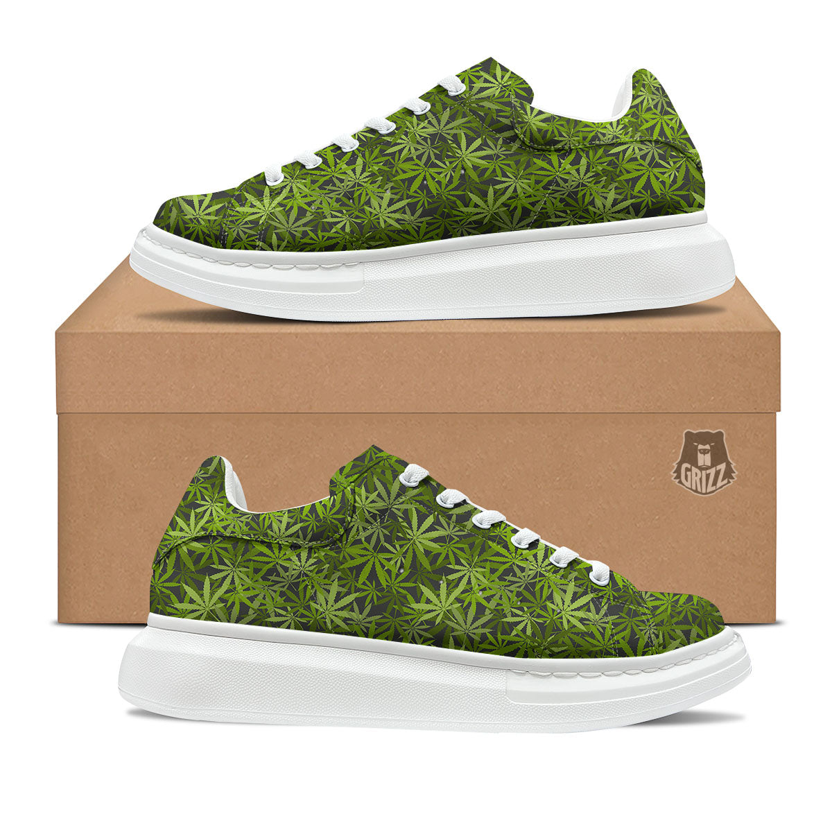 Pattern Leaf Marijuana Print Platform Shoes-grizzshop