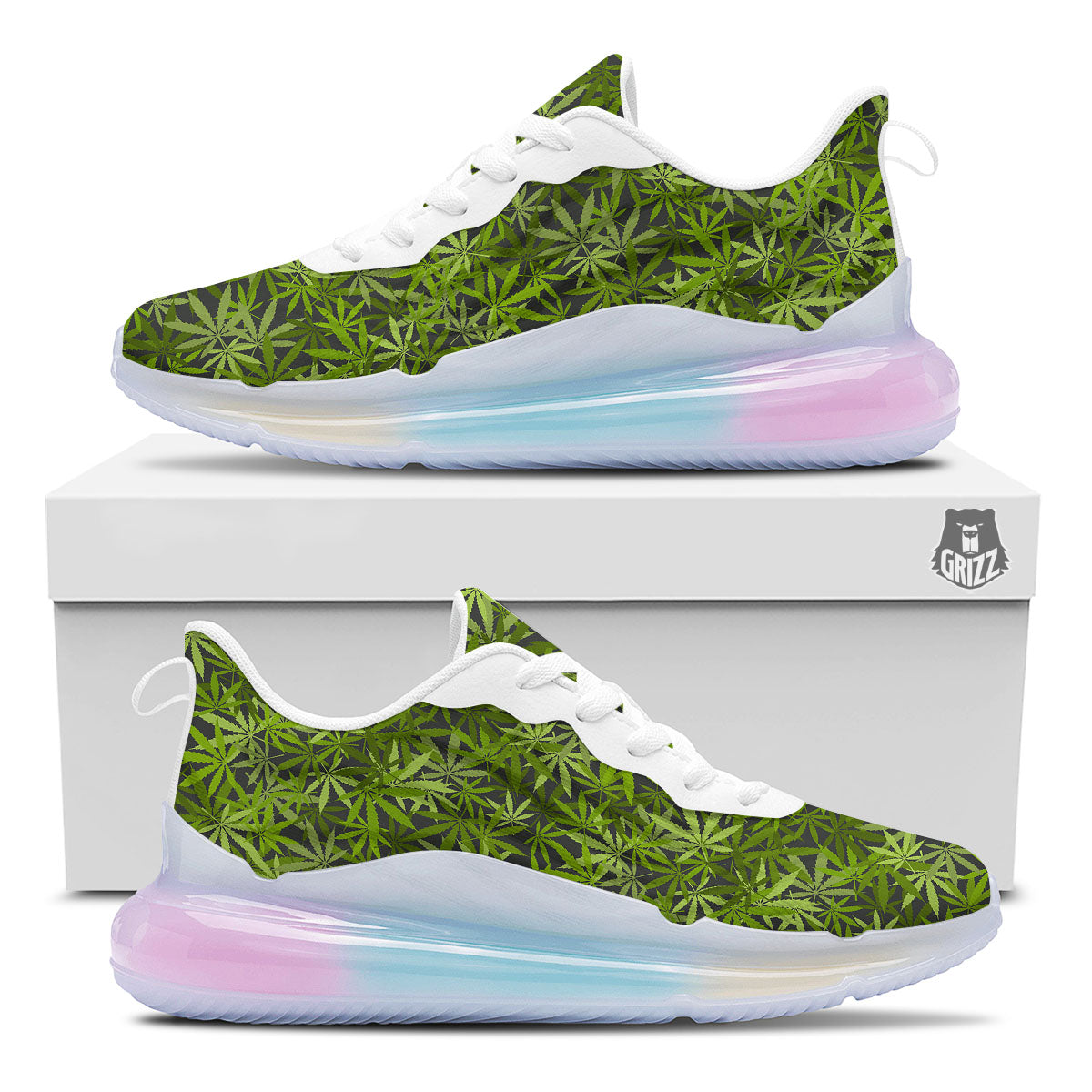 Pattern Leaf Marijuana Print Running Sneakers-grizzshop
