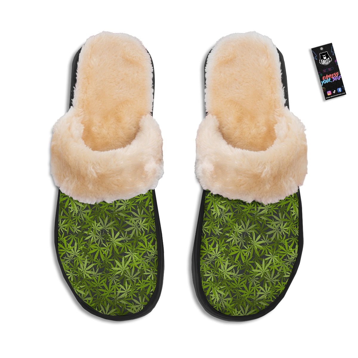 Pattern Leaf Marijuana Print Slippers-grizzshop