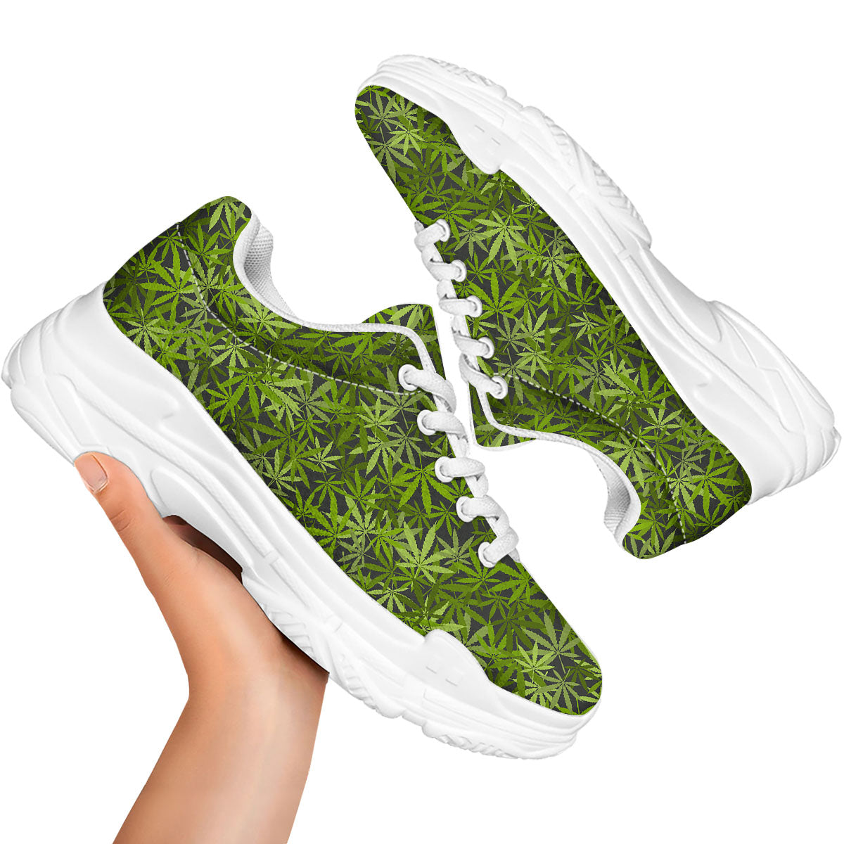 Pattern Leaf Marijuana Print White Chunky Shoes-grizzshop