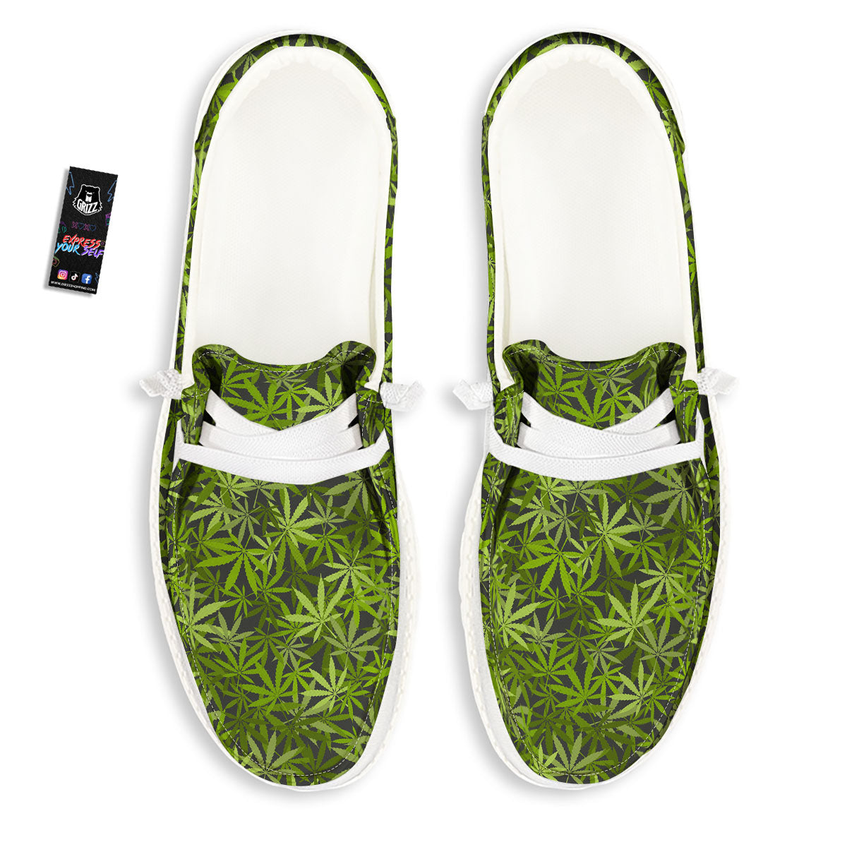 Pattern Leaf Marijuana Print White Loafers-grizzshop