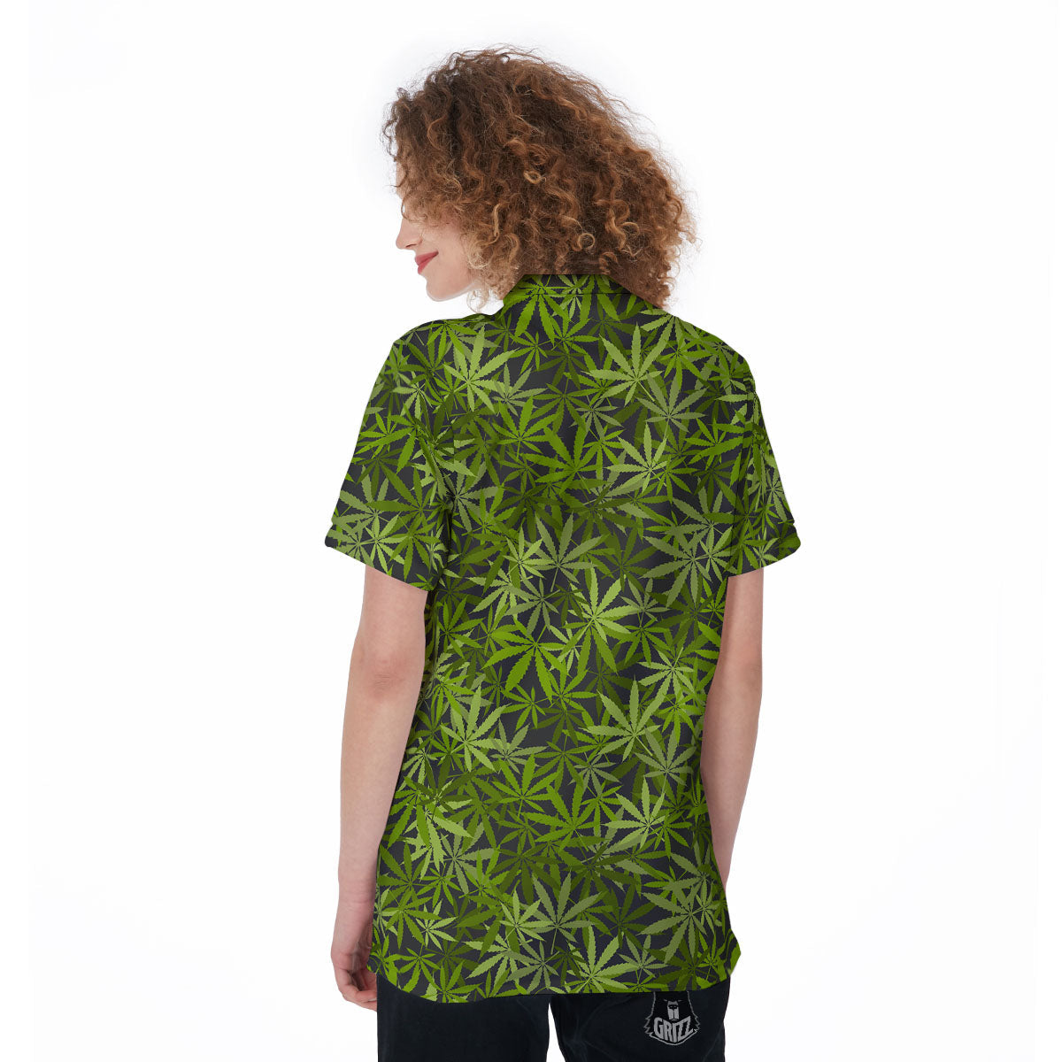 Pattern Leaf Marijuana Print Women's Golf Shirts-grizzshop