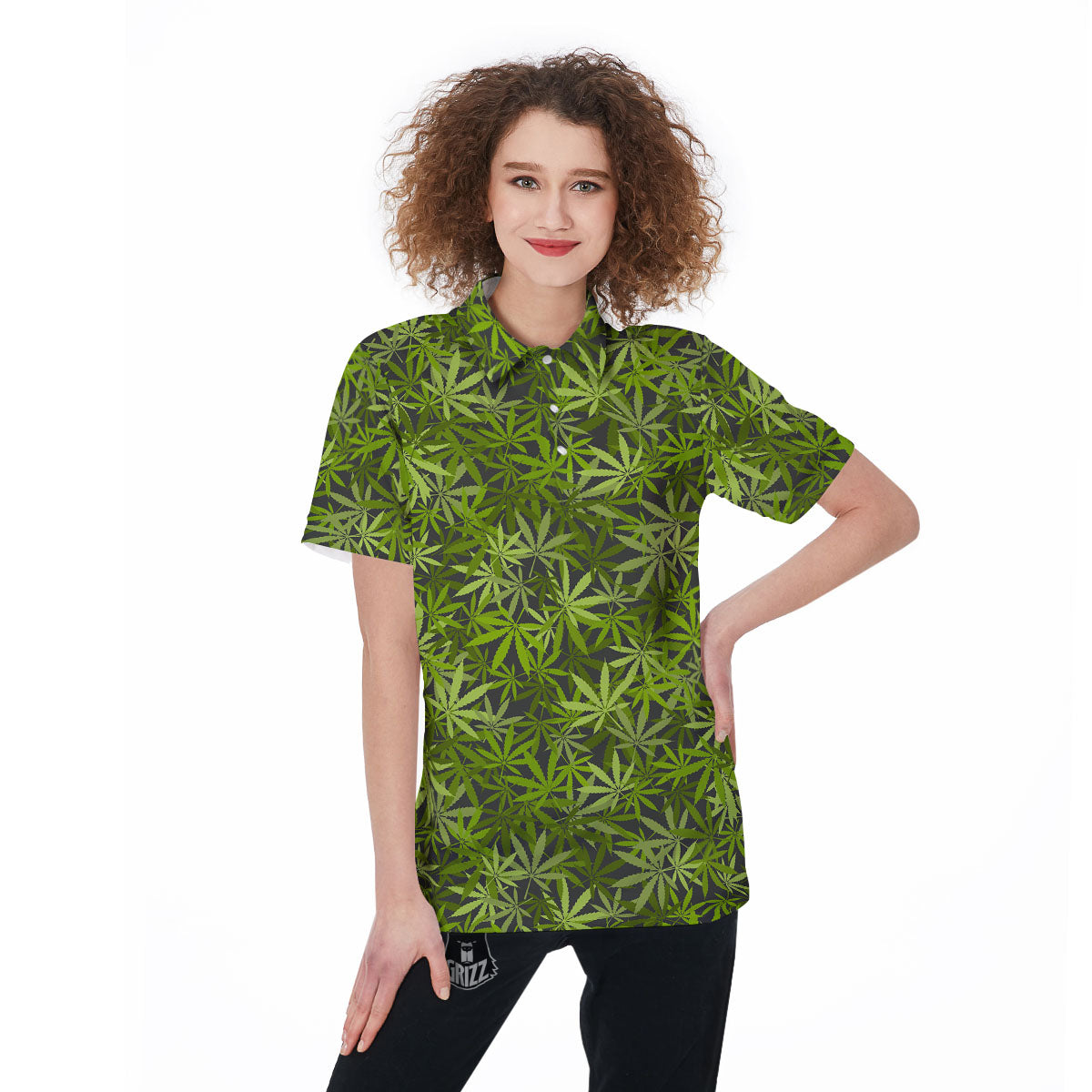 Pattern Leaf Marijuana Print Women's Golf Shirts-grizzshop