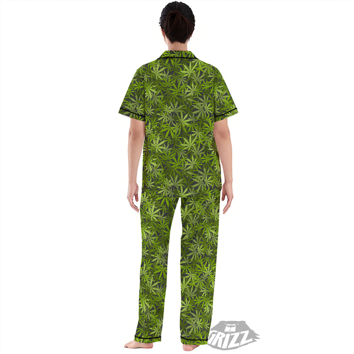 Pattern Leaf Marijuana Print Women's Pajamas Set-grizzshop