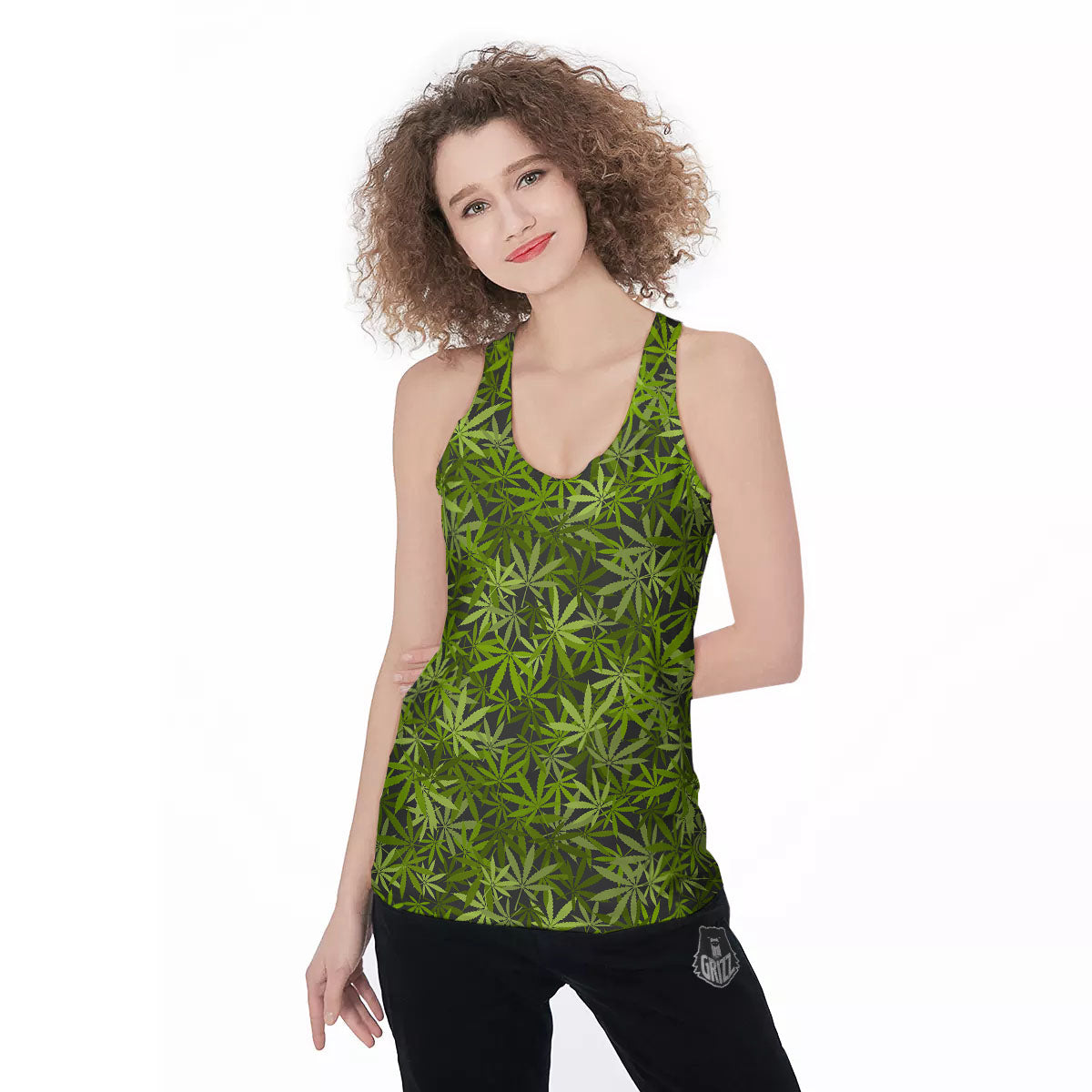 Pattern Leaf Marijuana Print Women's Racerback Tank Top-grizzshop