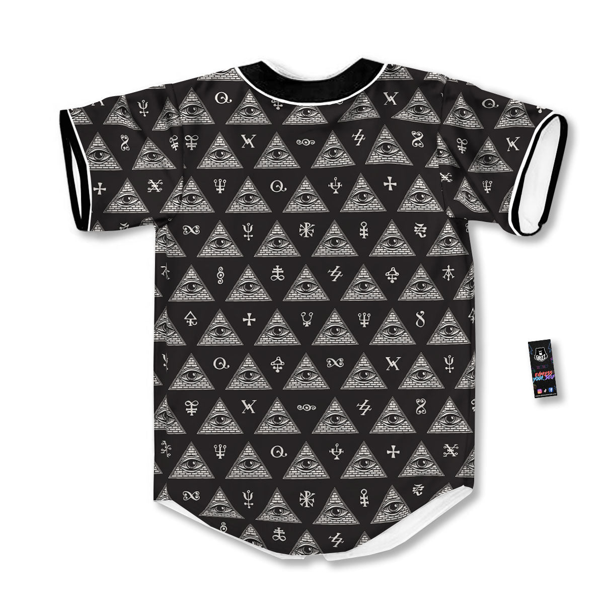 Pattern Masonic Eye Print Baseball Jersey-grizzshop