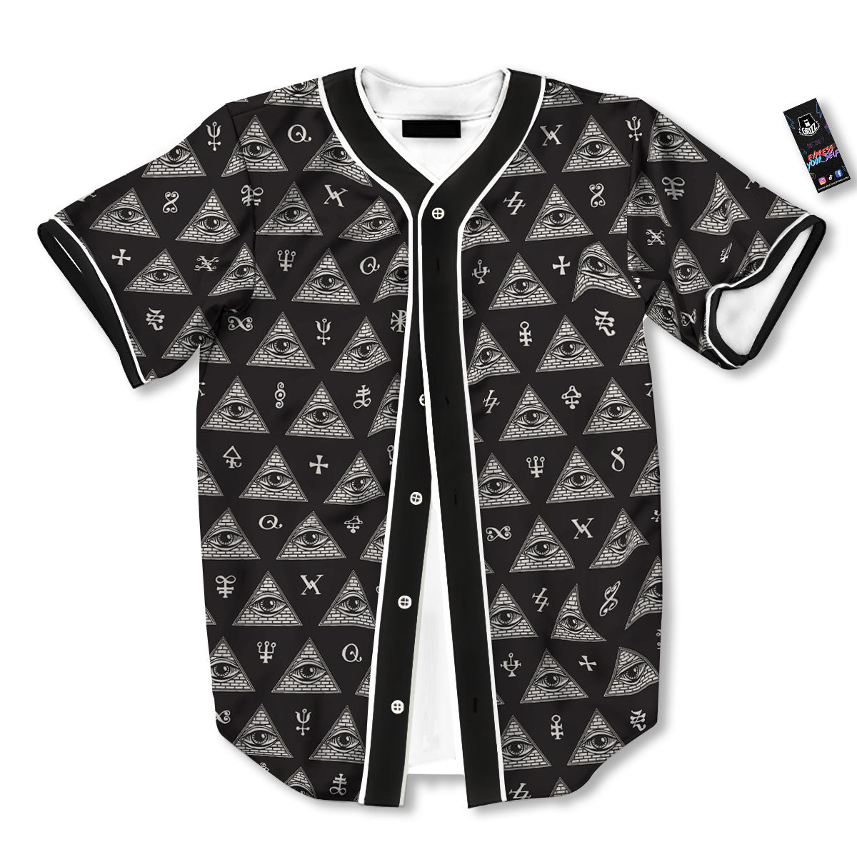 Pattern Masonic Eye Print Baseball Jersey-grizzshop