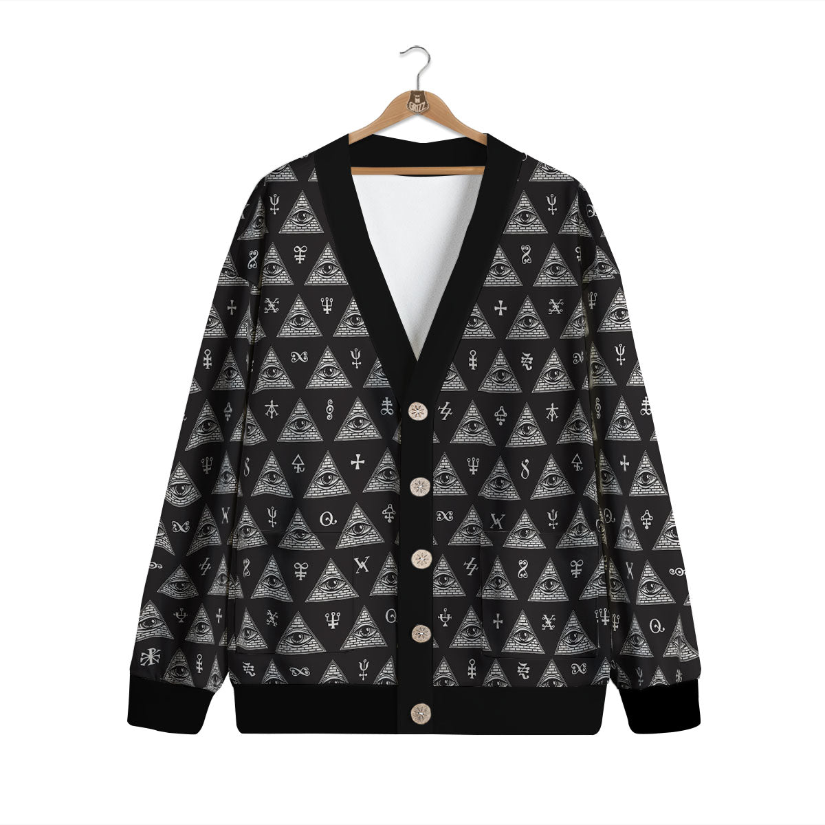 Pattern Masonic Eye Print Cardigan-grizzshop