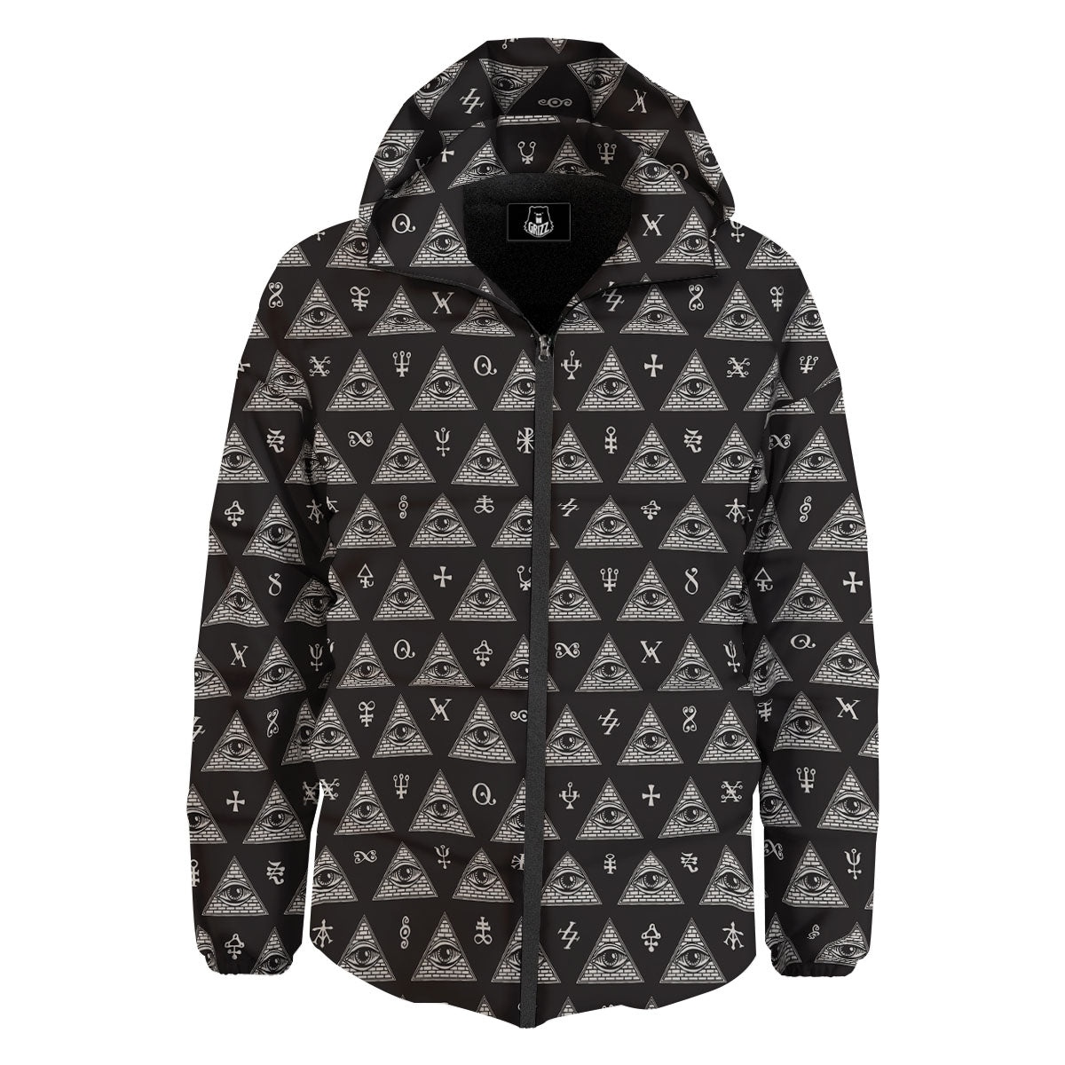 Pattern Masonic Eye Print Down Jacket-grizzshop