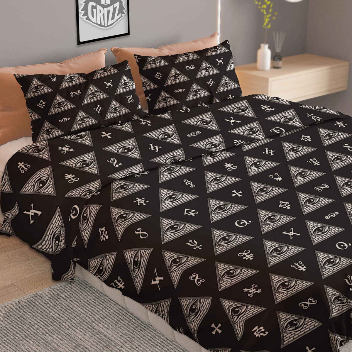 Pattern Masonic Eye Print Duvet Cover Bedding Set-grizzshop