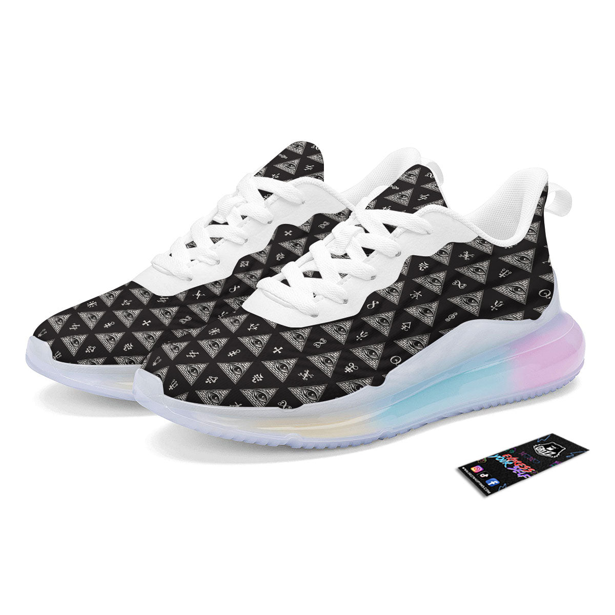 Pattern Masonic Eye Print Running Sneakers-grizzshop
