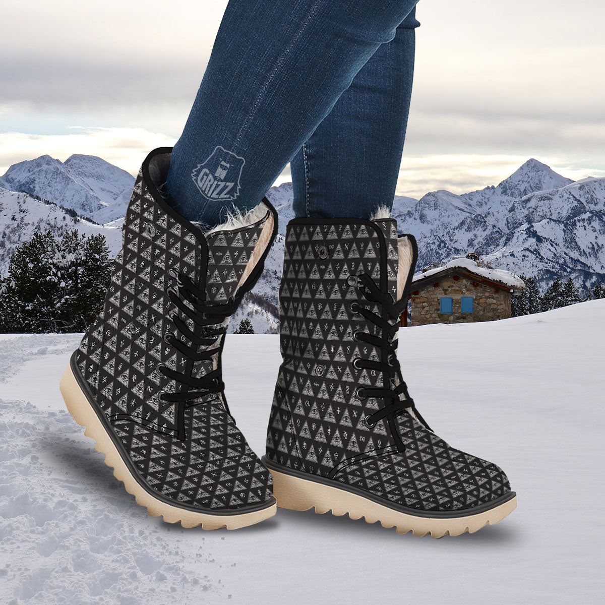 Pattern Masonic Eye Print Snow Boots-grizzshop