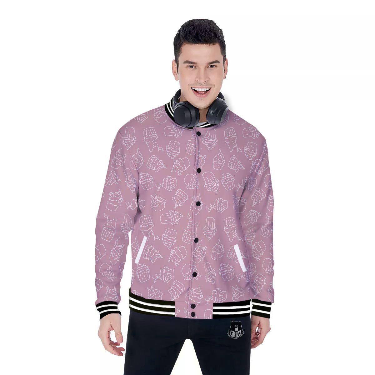Pattern Mini Cupcake Print Baseball Jacket-grizzshop