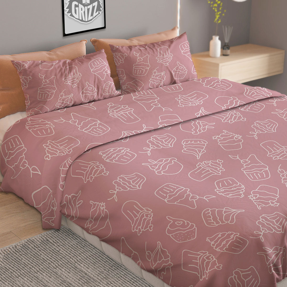 Pattern Mini Cupcake Print Duvet Cover Bedding Set-grizzshop