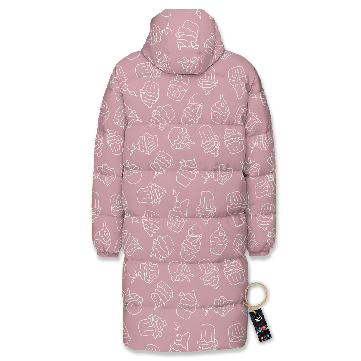 Pattern Mini Cupcake Print Long Down Jacket-grizzshop
