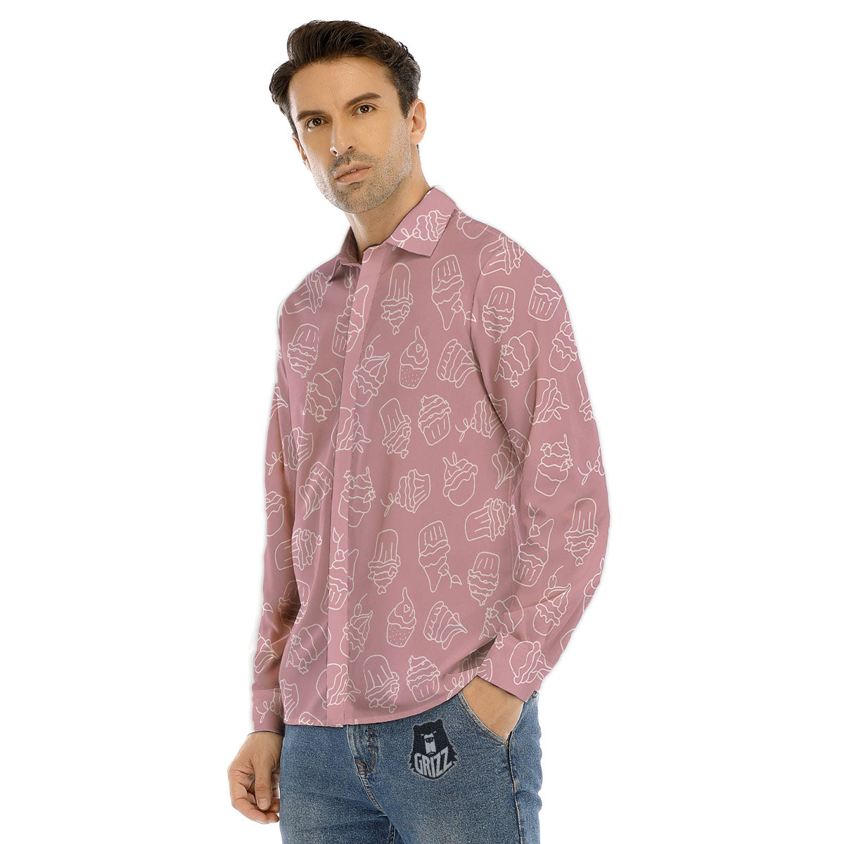 Pattern Mini Cupcake Print Men's Dress Shirts-grizzshop