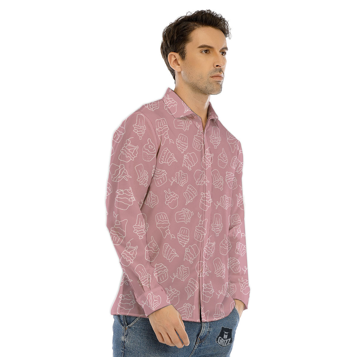 Pattern Mini Cupcake Print Men's Dress Shirts-grizzshop