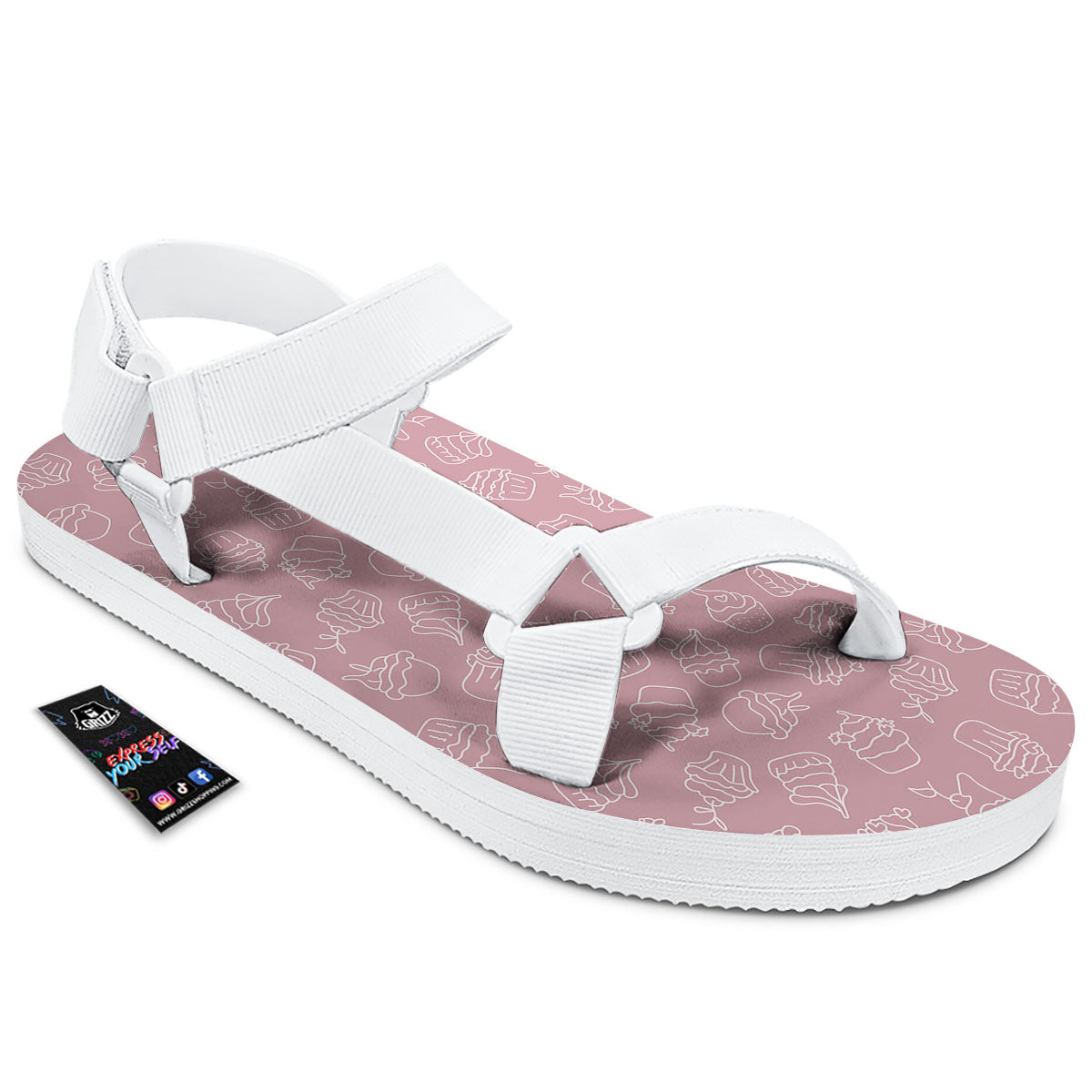 Pattern Mini Cupcake Print White Open Toe Sandals-grizzshop