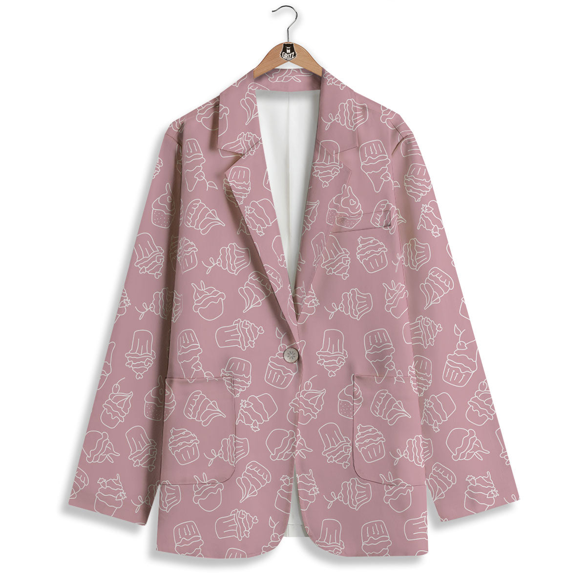 Pattern Mini Cupcake Print Women's Blazer-grizzshop