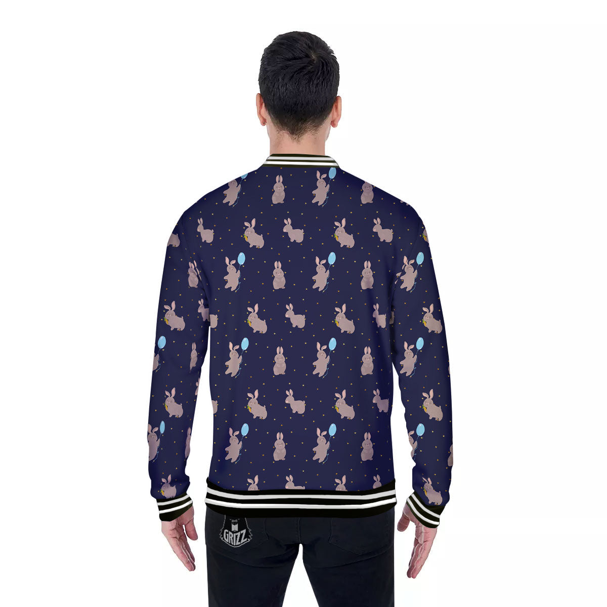 Pattern Mini Rabbit Print Baseball Jacket-grizzshop