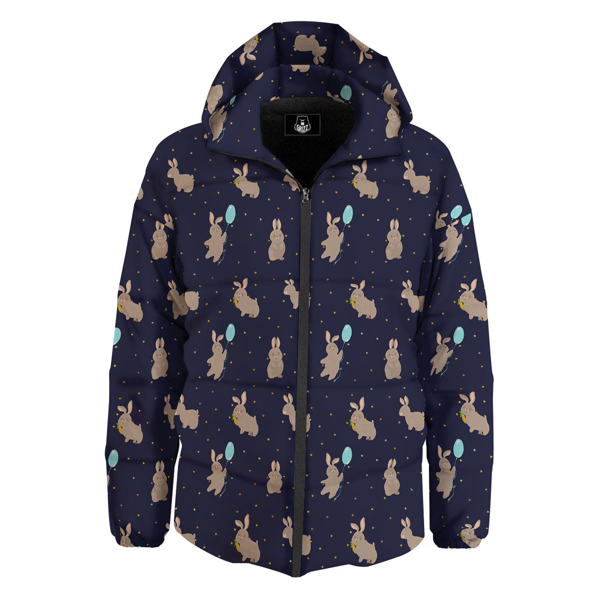 Pattern Mini Rabbit Print Down Jacket-grizzshop