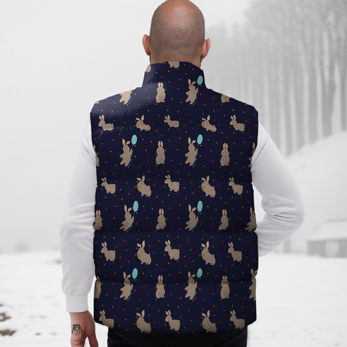 Pattern Mini Rabbit Print Down Vest-grizzshop
