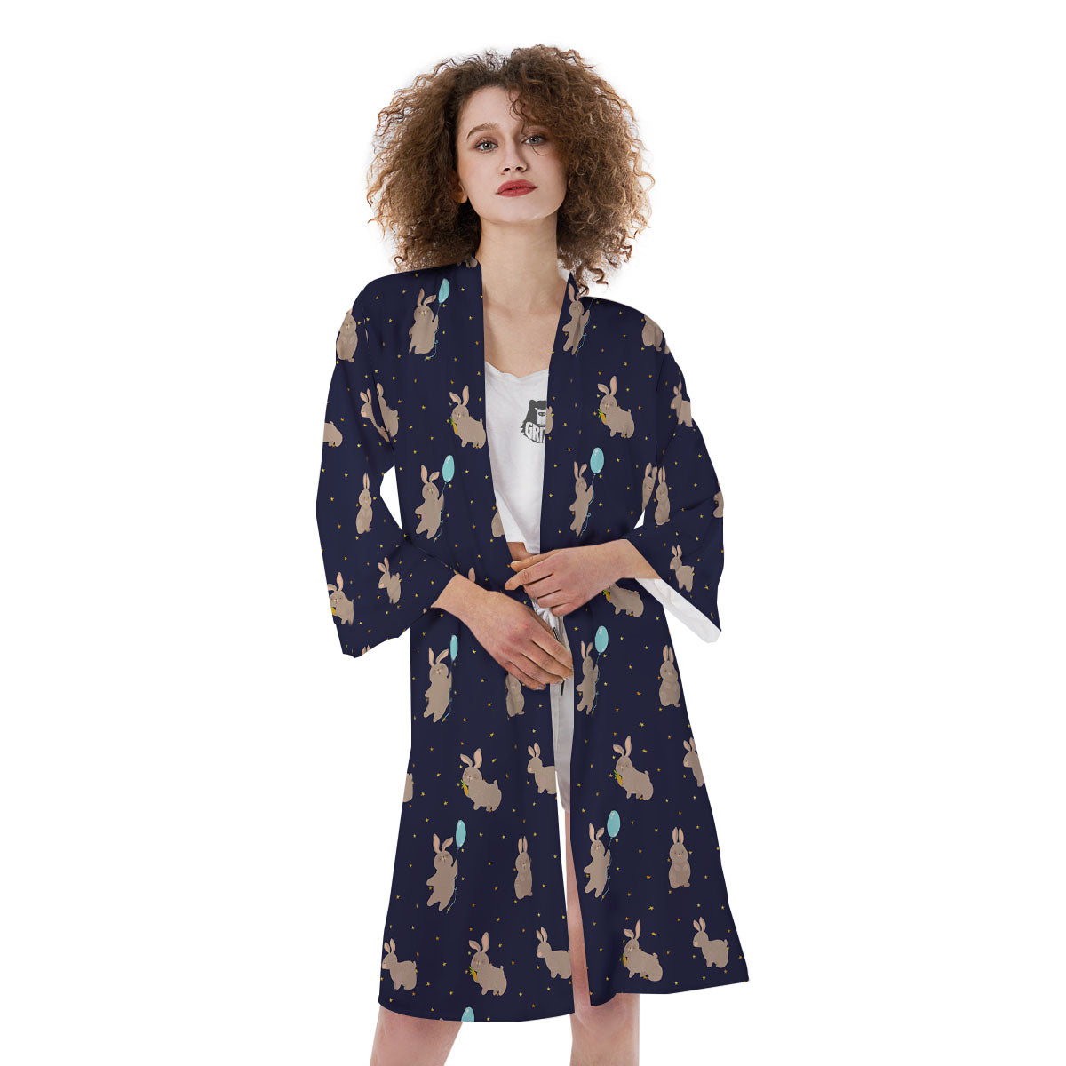 Pattern Mini Rabbit Print Kimono-grizzshop