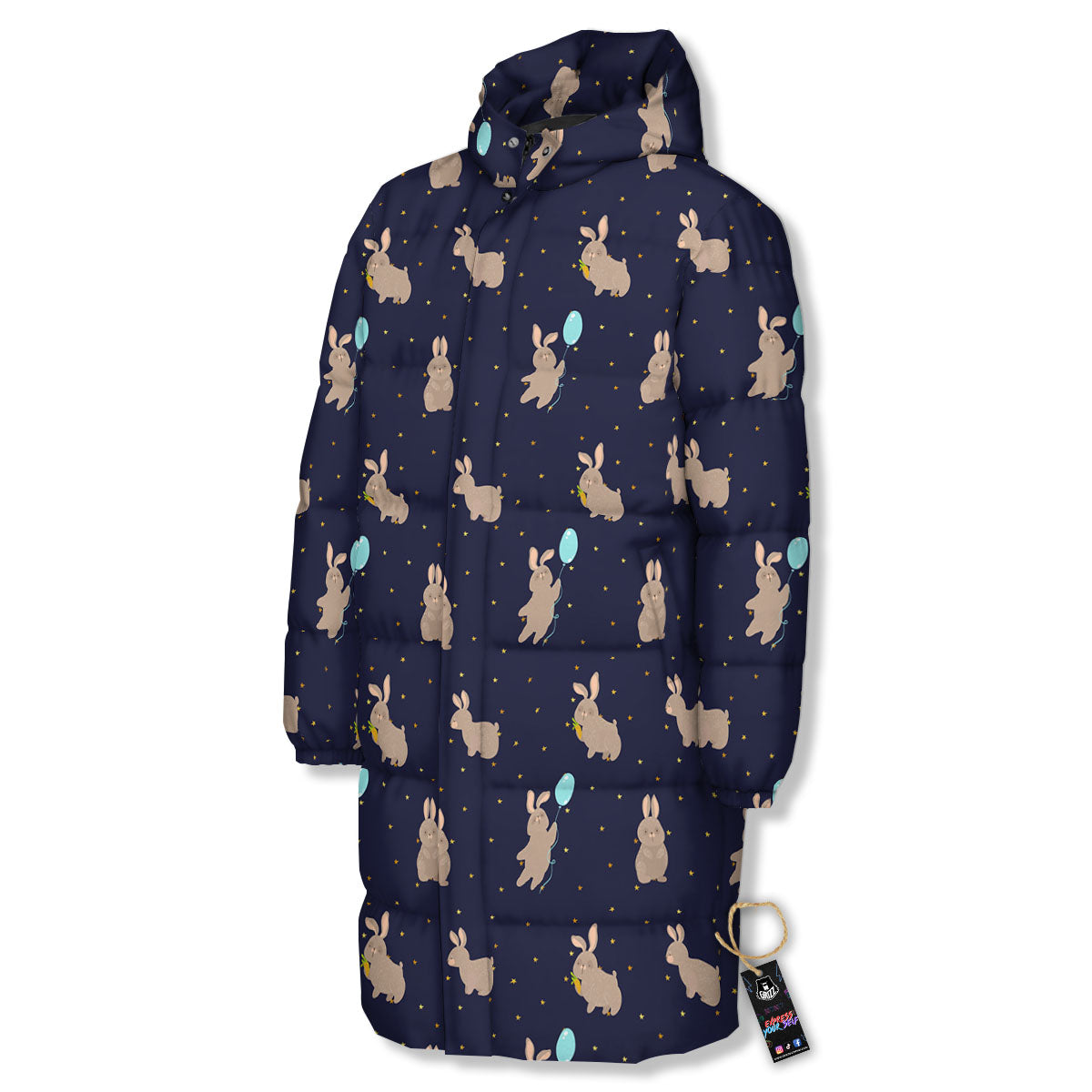 Pattern Mini Rabbit Print Long Down Jacket-grizzshop
