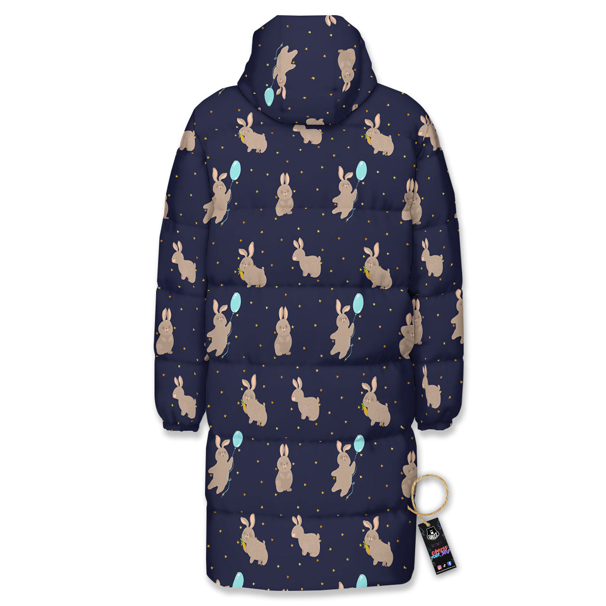 Pattern Mini Rabbit Print Long Down Jacket-grizzshop