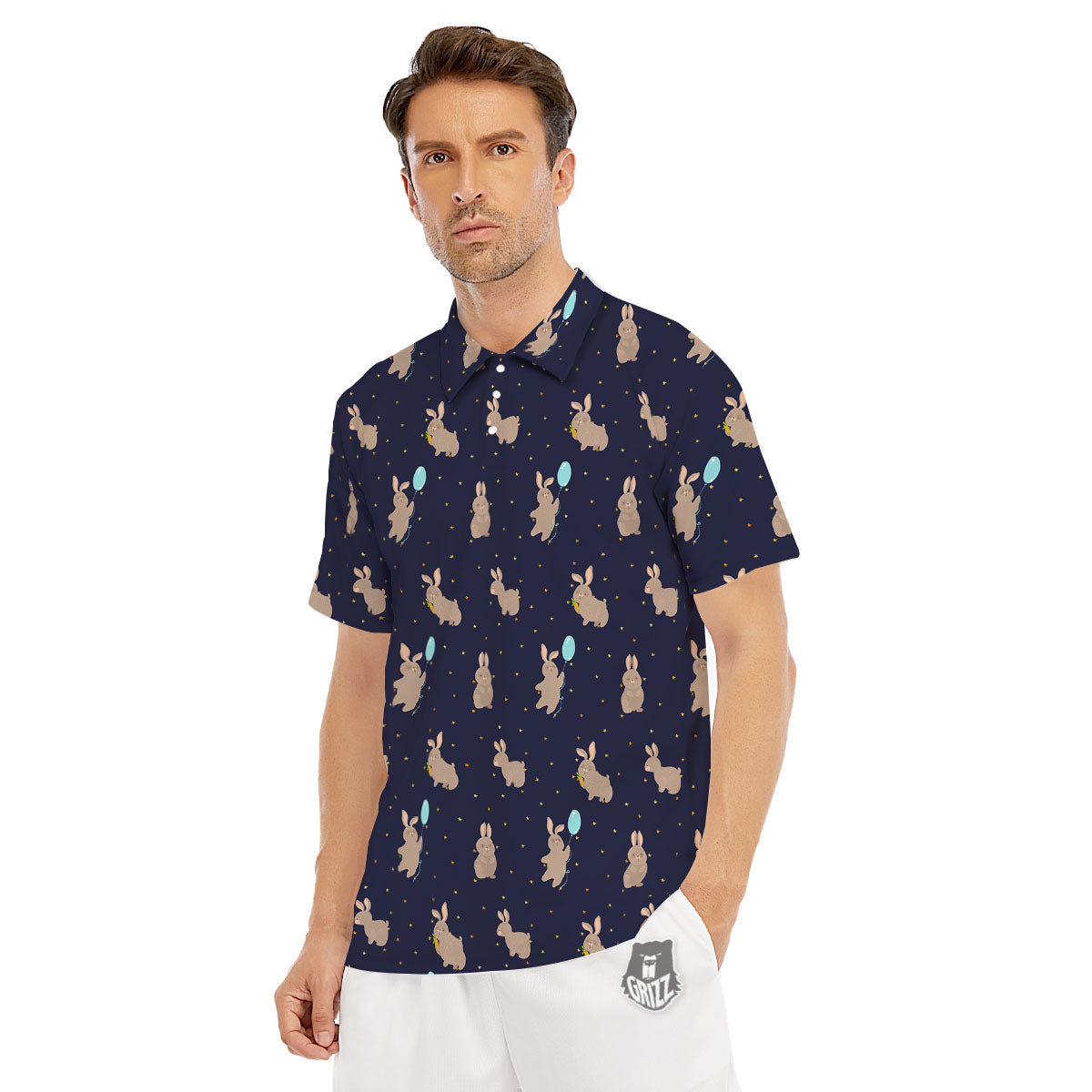 Pattern Mini Rabbit Print Men's Golf Shirts-grizzshop