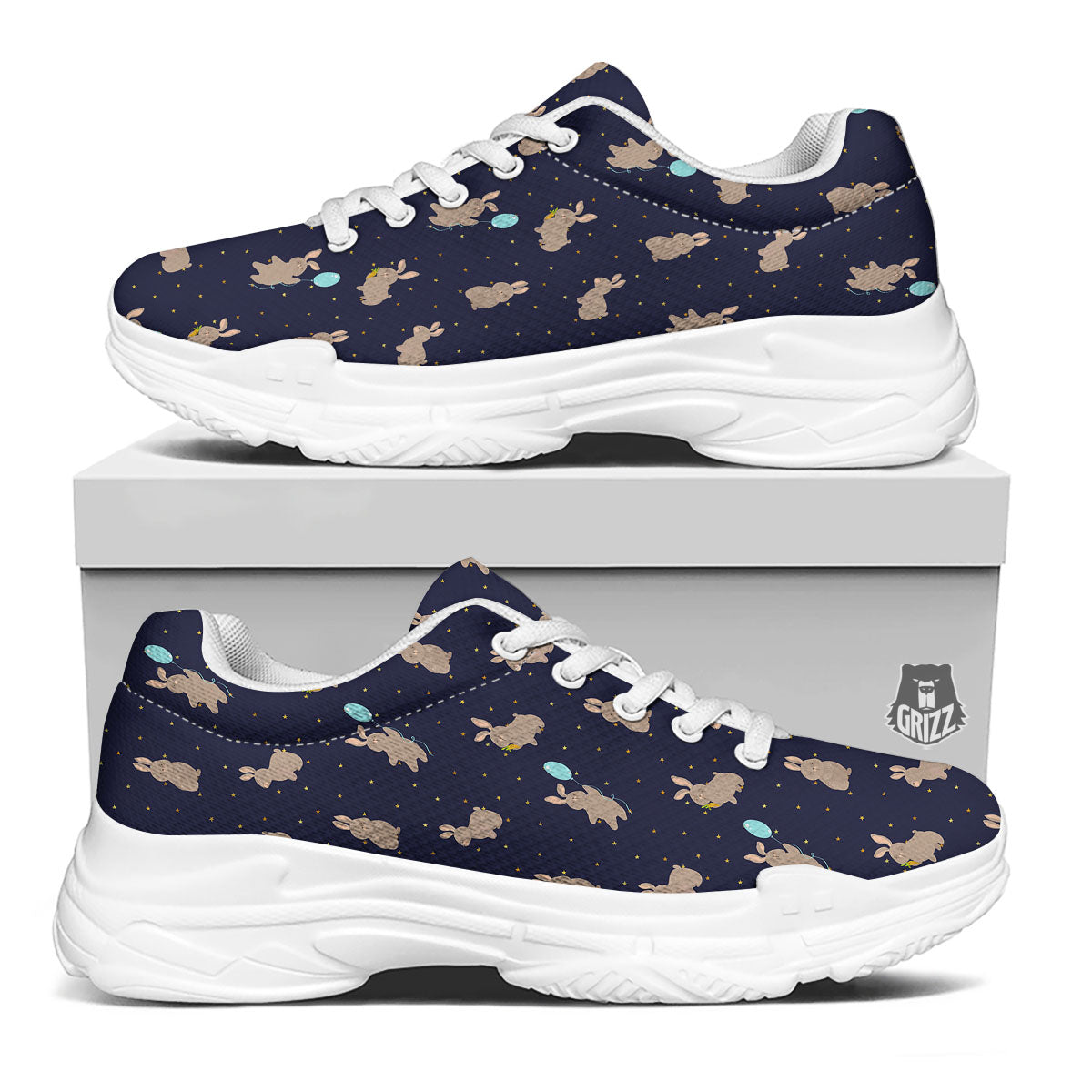 Pattern Mini Rabbit Print White Chunky Shoes-grizzshop