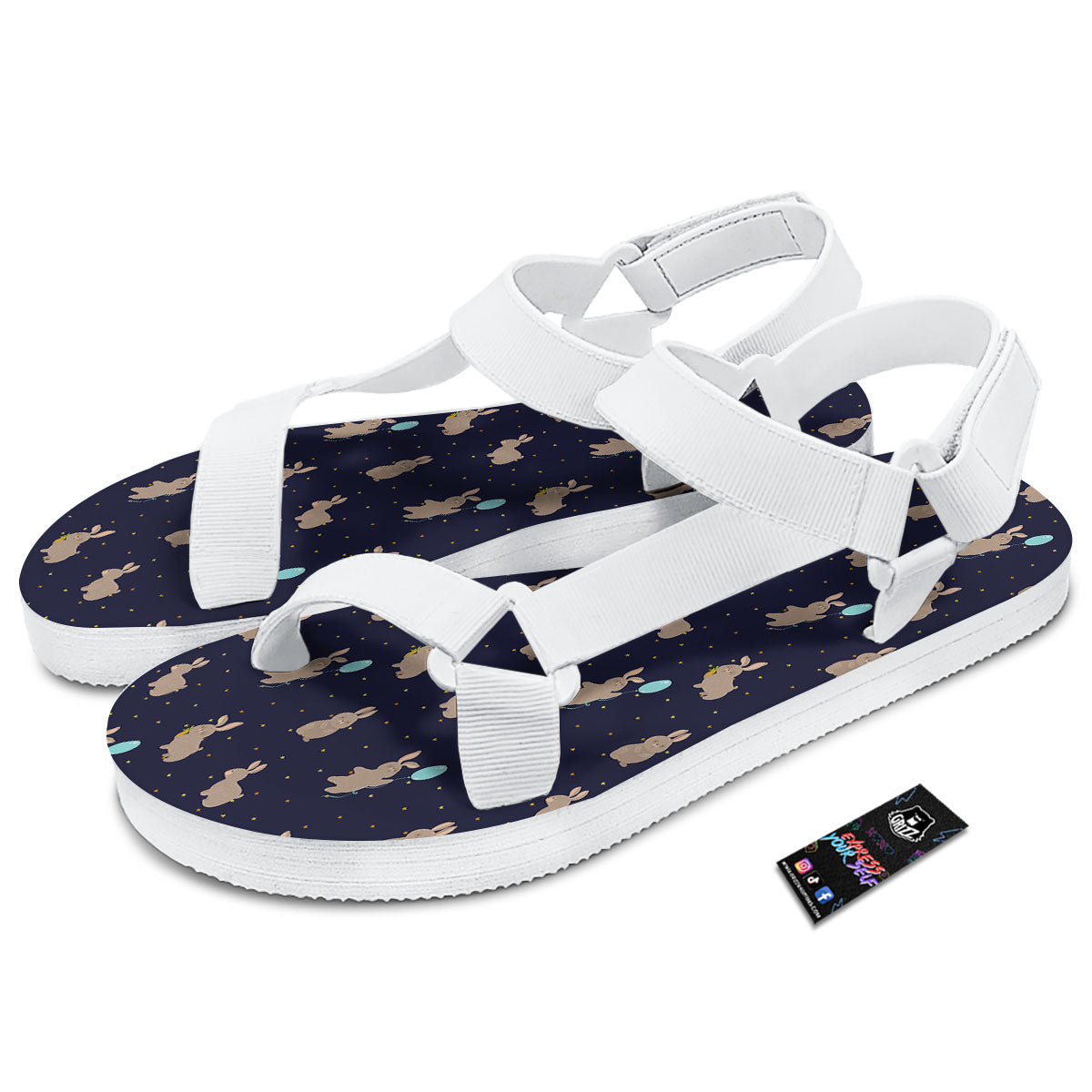 Pattern Mini Rabbit Print White Open Toe Sandals-grizzshop