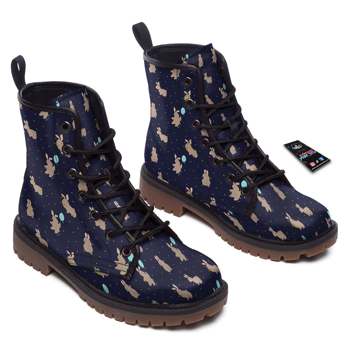Pattern Mini Rabbit Print Work Boots-grizzshop