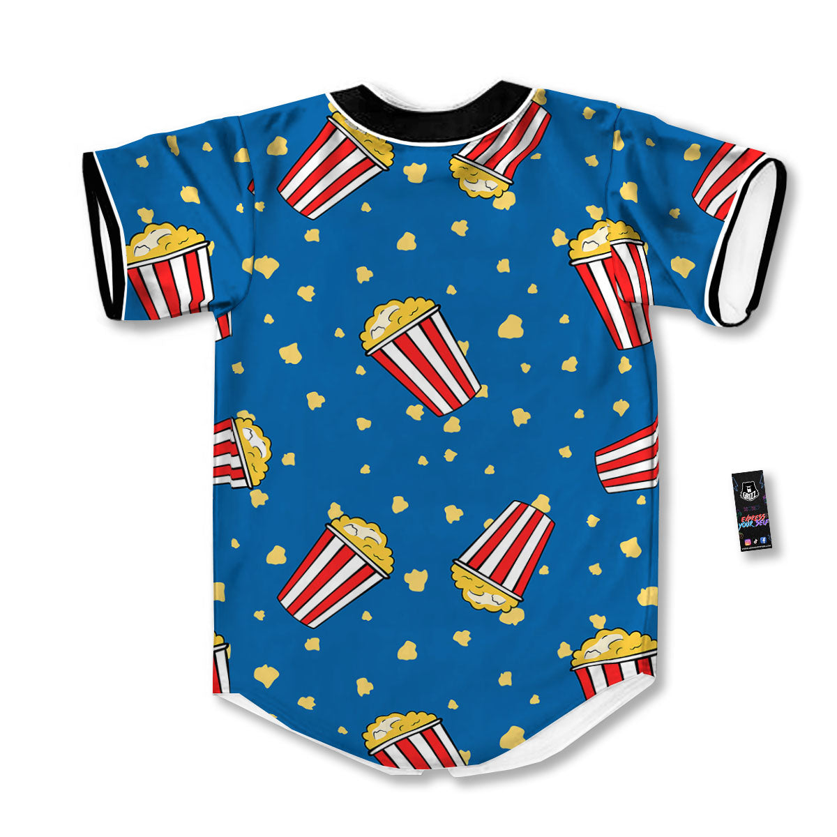 Pattern Popcorn Print Baseball Jersey-grizzshop