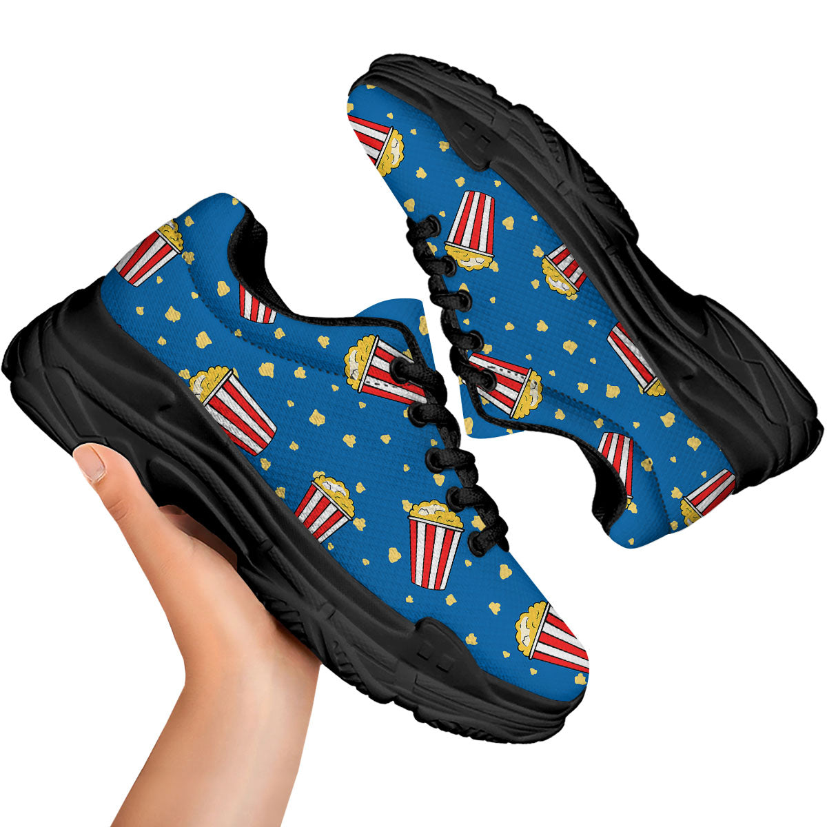 Pattern Popcorn Print Black Chunky Shoes-grizzshop