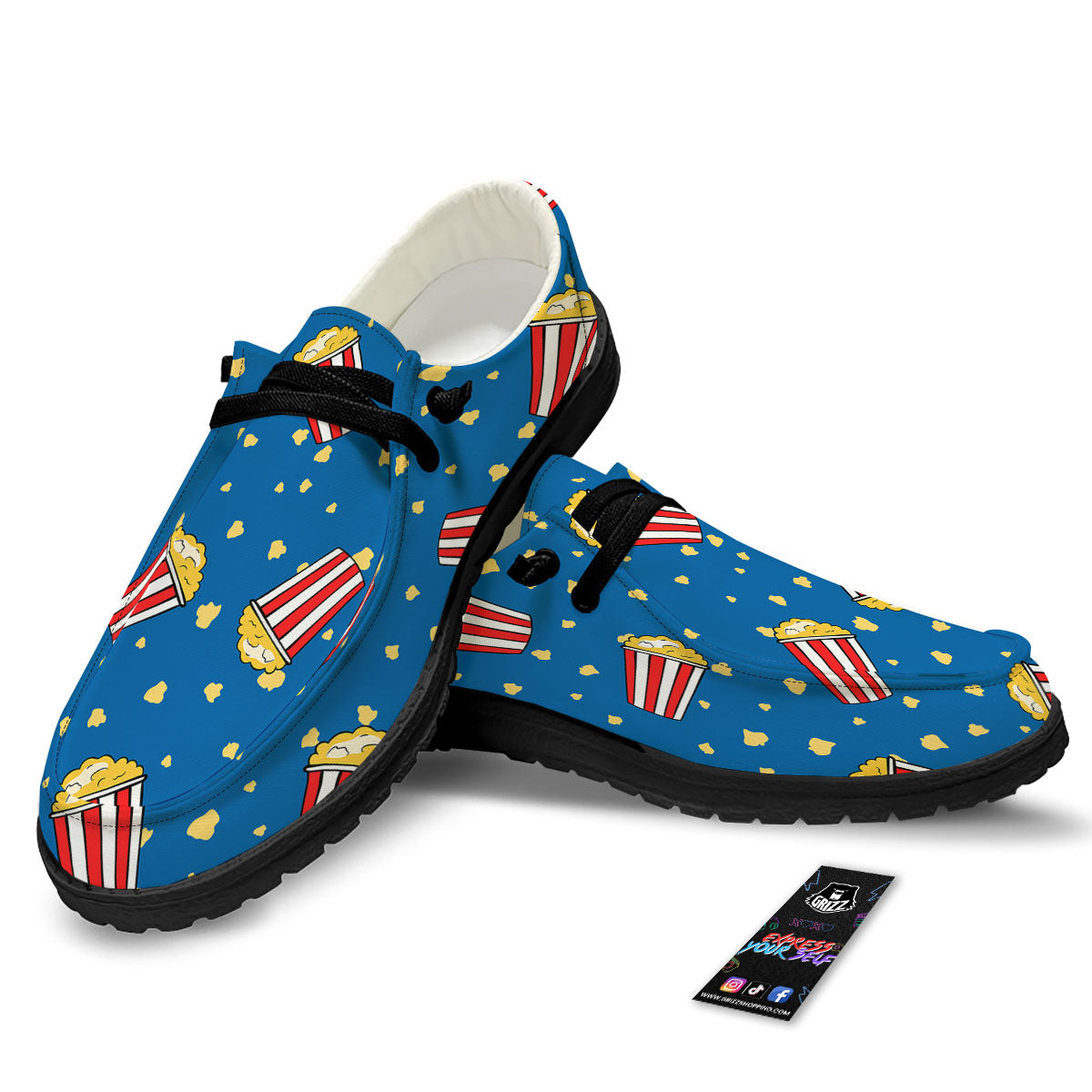 Pattern Popcorn Print Black Loafers-grizzshop