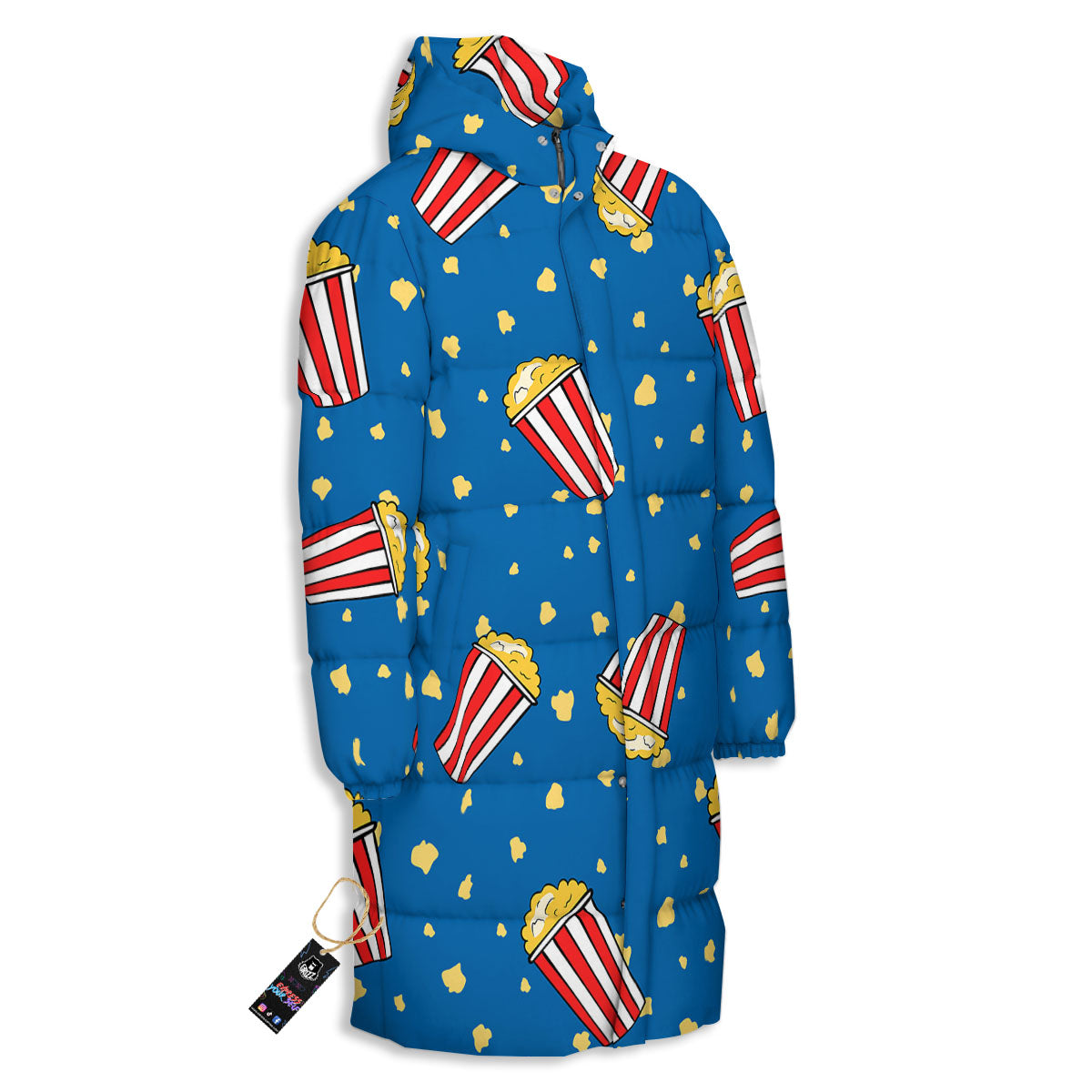 Pattern Popcorn Print Long Down Jacket-grizzshop
