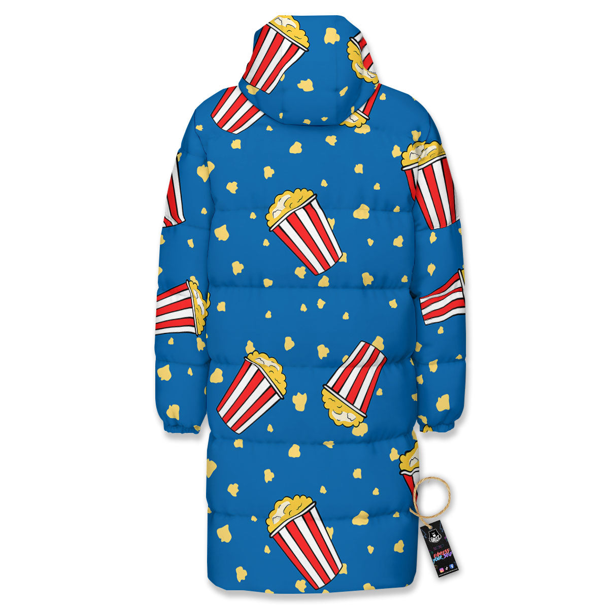 Pattern Popcorn Print Long Down Jacket-grizzshop