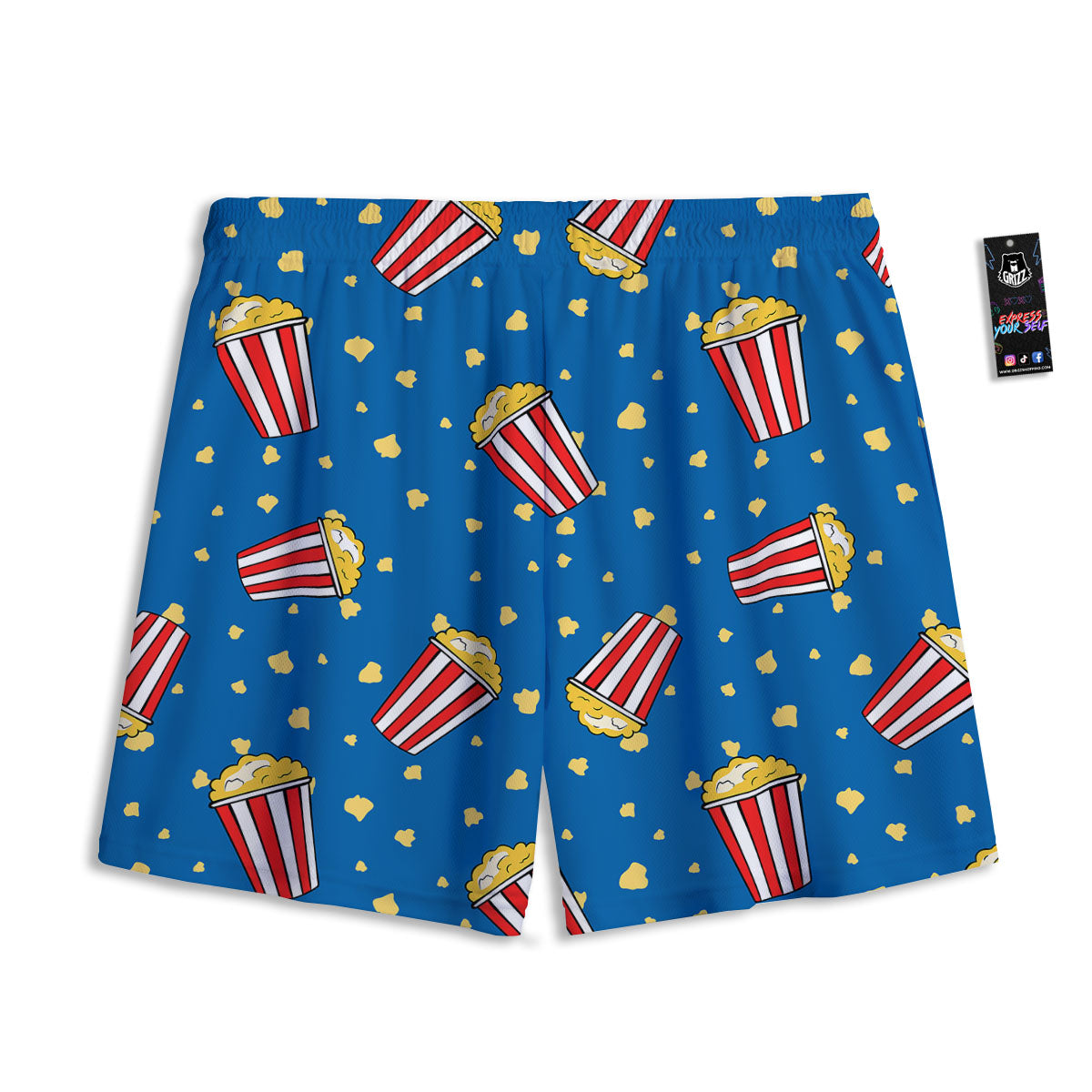 Pattern Popcorn Print Mesh Shorts-grizzshop