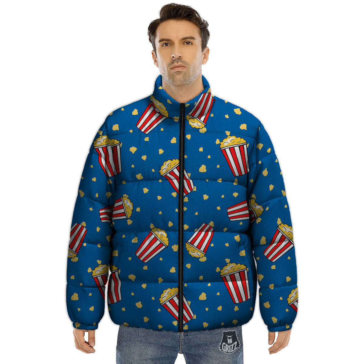 Pattern Popcorn Print Puffer Jacket-grizzshop