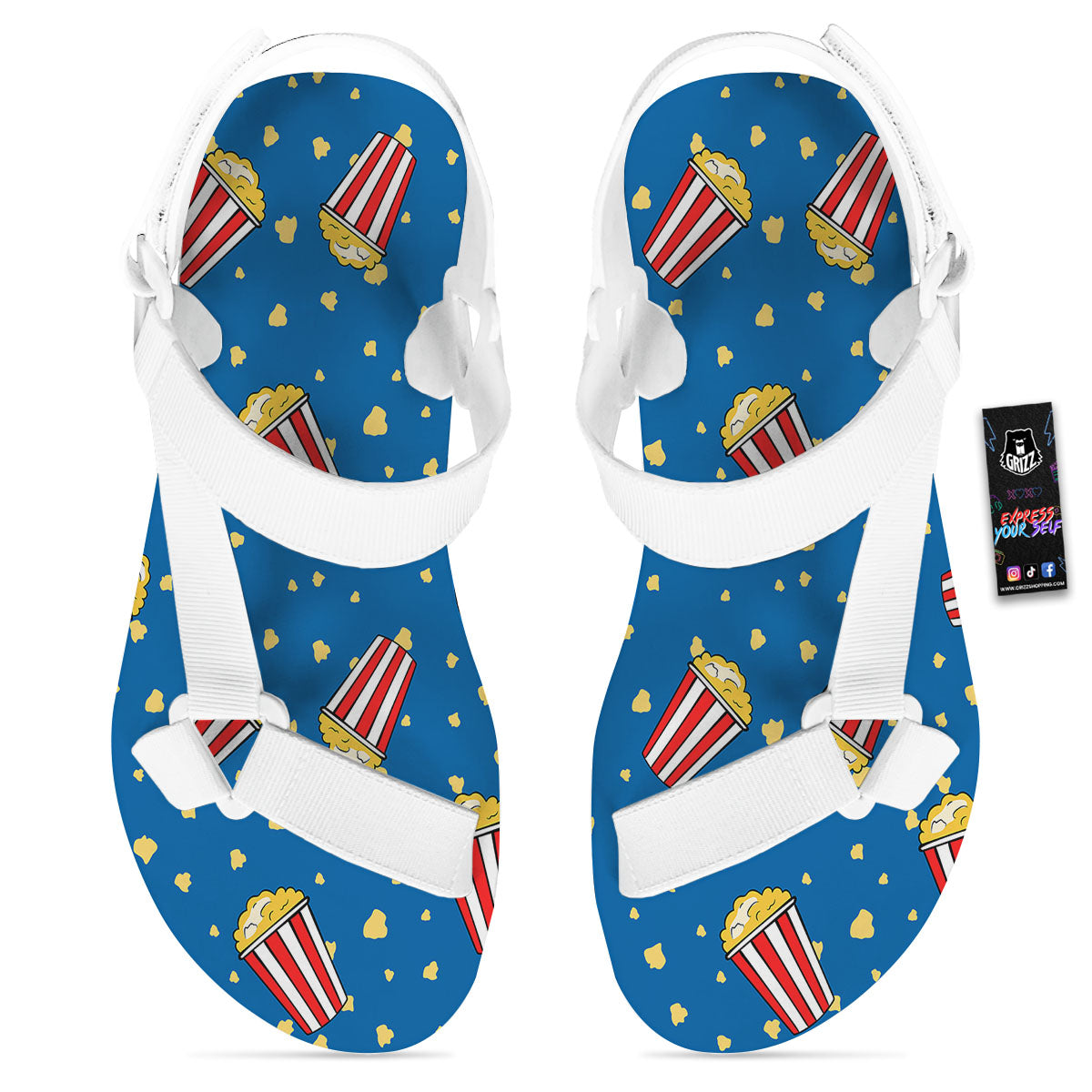Pattern Popcorn Print White Open Toe Sandals-grizzshop