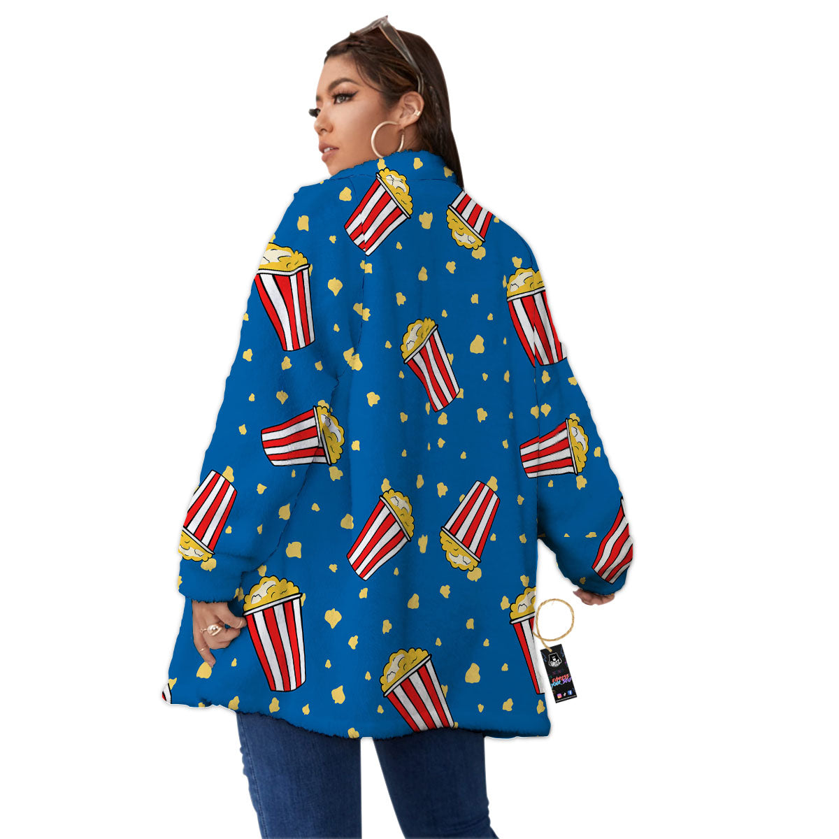 Pattern Popcorn Print Women's Sherpa Jacket-grizzshop