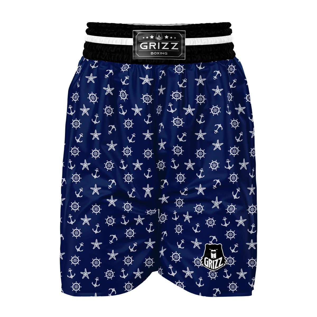 Pattern Print Anchor Nautical Boxing Shorts-grizzshop