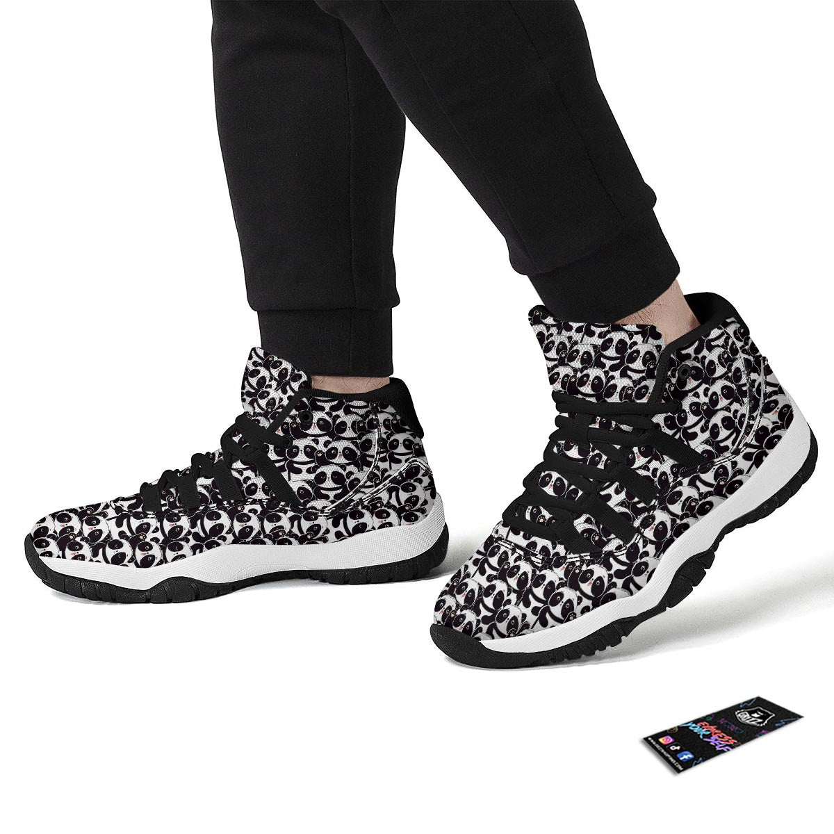 Pattern Print Baby Panda Black Bball Shoes-grizzshop