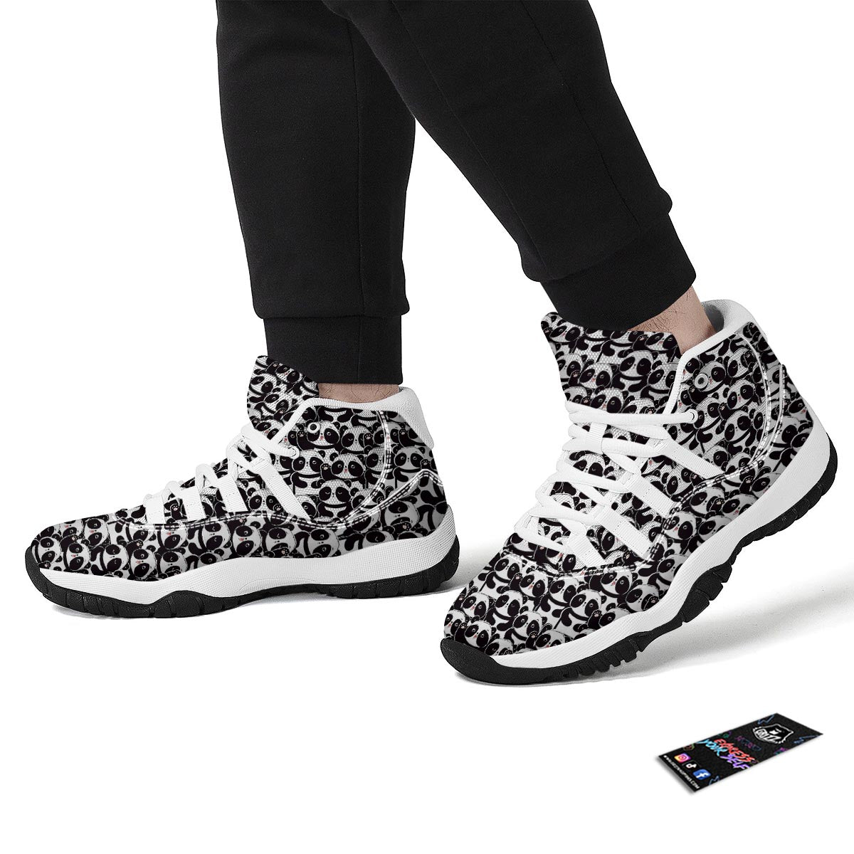 Pattern Print Baby Panda White Bball Shoes-grizzshop