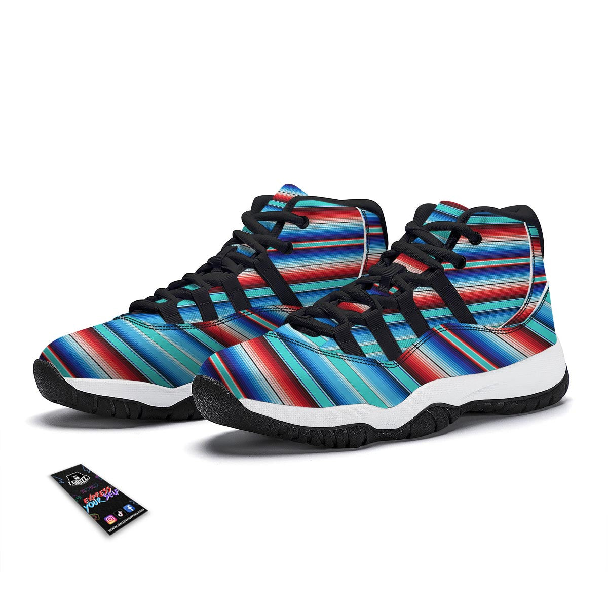 Pattern Print Baja Mexican Blanket Serape Black Bball Shoes-grizzshop