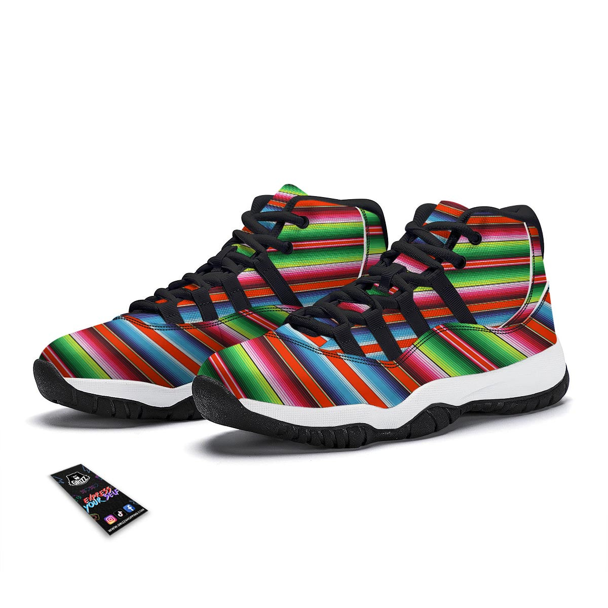 Pattern Print Baja Serape Mexican Blanket Black Bball Shoes-grizzshop