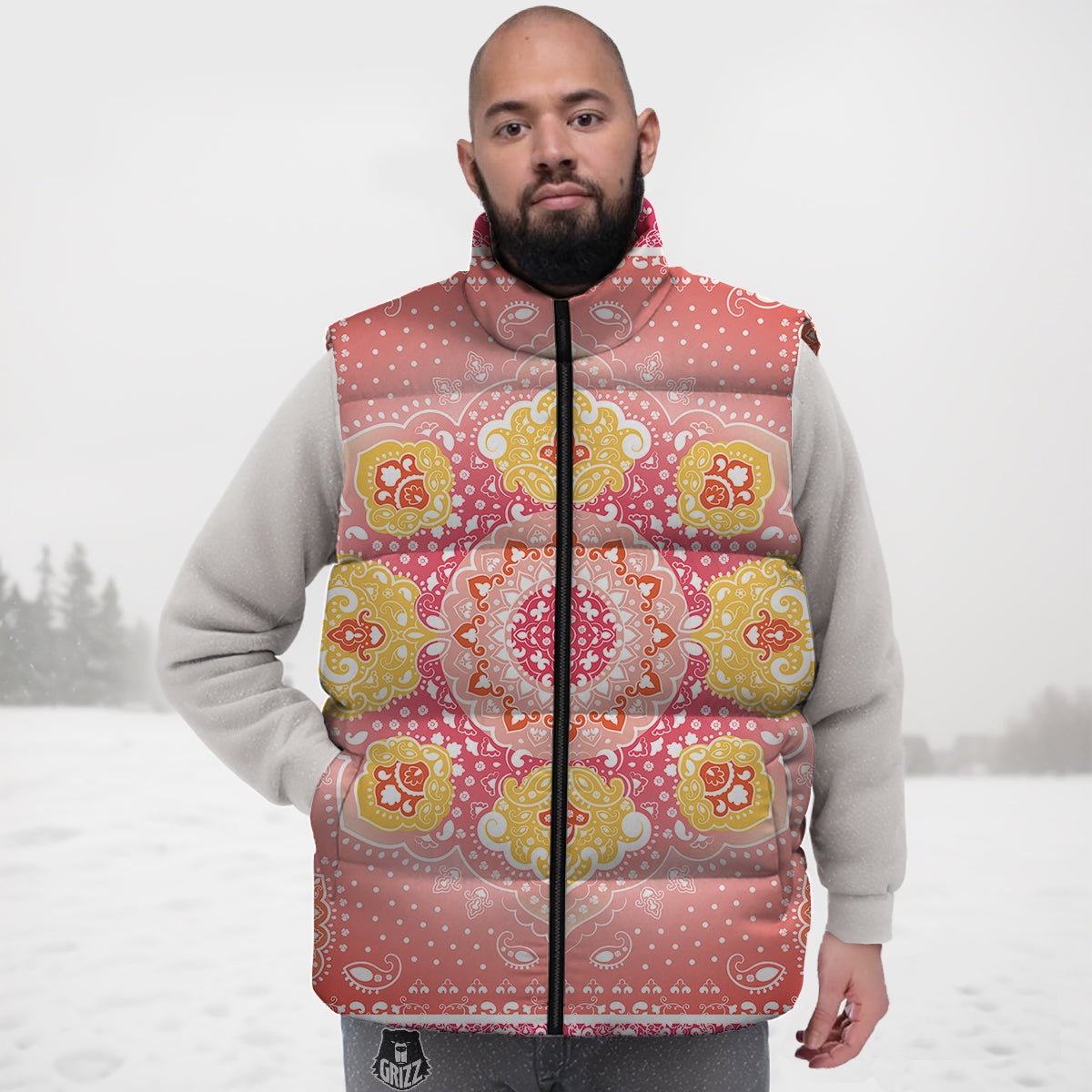 Pattern Print Banana Down Vest-grizzshop