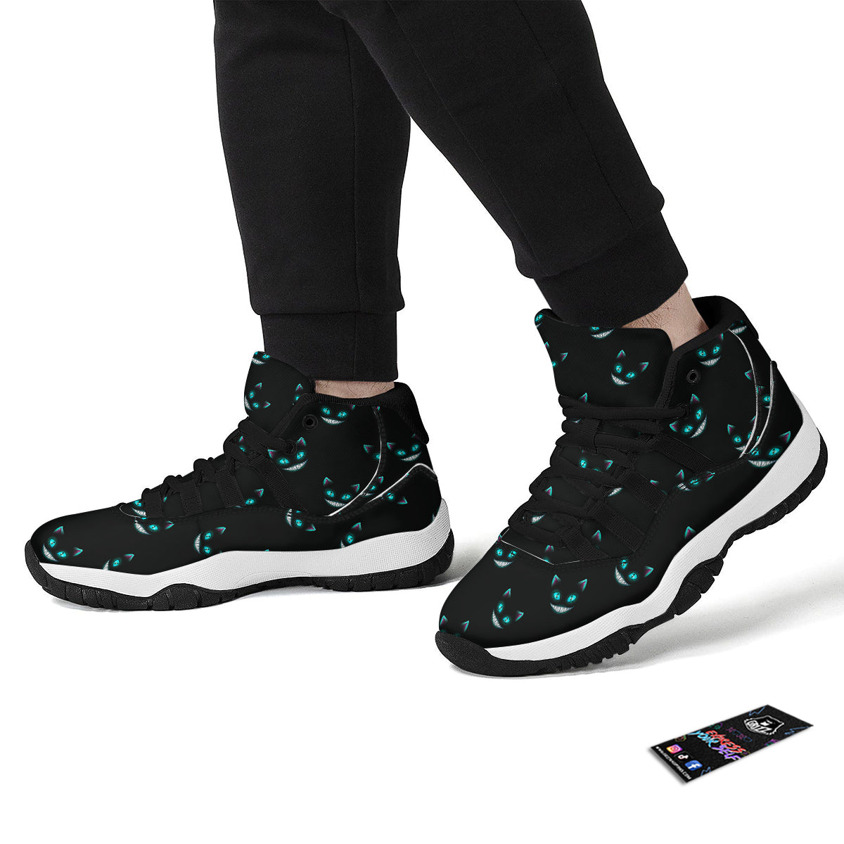 Pattern Print Black Cat Black Bball Shoes-grizzshop